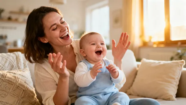Mama spieva a hrá sa s bábätkom riekanky